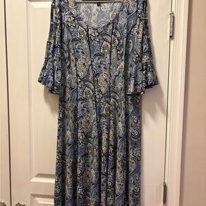 Sami & Jo Blue and Yellow Paisley Long Sleeve Dress